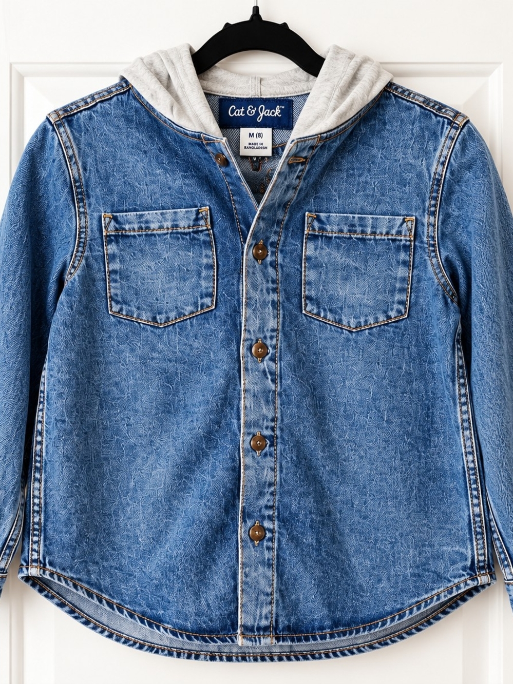 NWT Cat & Jack Kids Denim Hooded Button Down Shirt Jacket Size M 8